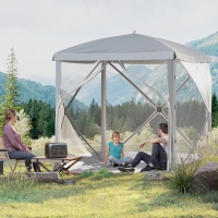 Outsunny Pop-Up Tent, Foldable Screen Tent with Carry Bag, Zippered Door and Ground Stakes, Fits 3-4 People, Light Grey
