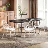HOMCOM Modern Dining Chairs Set of 4, Plastic Kitchen Chairs with Hollow Backrest and Metal Legs for Living Dining Room, White(m-8)