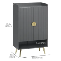 HOMCOM Entryway Shoe Storage Cabinet, Narrow Shoe Cabinet with Adjustable Shelves and Open Shelf for 15 Pairs of Shoes, Grey(m-3)