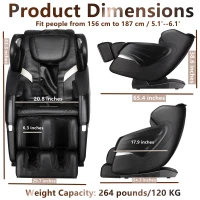 SL Track Massage Recliner with Bluetooth Speaker, Foot Roller, Airbag Massage, Zero Gravity Full Body Recliner, 54.5" L x 30" W x 43.5" H, Black(m-3)