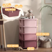 Qaba 4 Tier Kids Toy Organizer and Storage Bins with 4 Plastic Drawers, Pink(m-3)