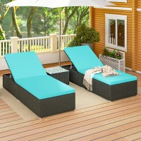 Outsunny 3pc Rattan Lounge Chair Set with Side Table Outdoor Patio Synthetic Rattan Wicker Sun Bed Set with Cushion(m-9)