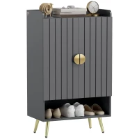 HOMCOM Entryway Shoe Storage Cabinet, Narrow Shoe Cabinet with Adjustable Shelves and Open Shelf for 15 Pairs of Shoes, Grey(m-2)