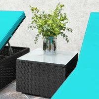 Outsunny 3pc Rattan Lounge Chair Set with Side Table Outdoor Patio Synthetic Rattan Wicker Sun Bed Set with Cushion(m-10)