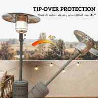 Outsunny 48000 BTU Portable Outdoor Propane Heater, Free Standing Adjustable Patio Gas Heater with Tip-over Protection and Wheels for Garden, 32.3" x 32.3" x 87.8", Grey(m-5)
