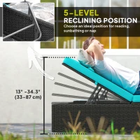 Outsunny 3pc Rattan Lounge Chair Set with Side Table Outdoor Patio Synthetic Rattan Wicker Sun Bed Set with Cushion(m-6)