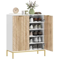 HOMCOM Shoe Storage Cabinet for 15 Pairs, Freestanding Shoe Cabinet with Doors and Adjustable Shelves for Hallway, White(m-11)