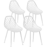 HOMCOM Modern Dining Chairs Set of 4, Plastic Kitchen Chairs with Hollow Backrest and Metal Legs for Living Dining Room, White(m-2)