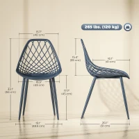 HOMCOM Modern Dining Chairs Set of 4, Plastic Kitchen Chairs with Hollow Backrest and Metal Legs for Living Dining Room, Blue(m-3)