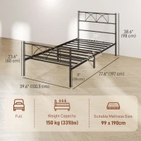 HOMCOM Metal Twin Platform Bed Frame with Headboard, Steel Slat Support, Underbed Storage, No Box Spring Needed, Easy Assembly(m-3)