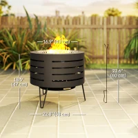 Outsunny Round Fire Pit with Fire Poker, Portable Wood Burning Firepit with Ash Tray and Hairpin Legs, Outdoor Fireplace, Black(m-3)