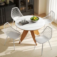 HOMCOM Modern Dining Chairs Set of 4, Plastic Kitchen Chairs with Hollow Backrest and Metal Legs for Living Dining Room, White(m-10)