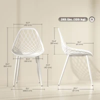 HOMCOM Modern Dining Chairs Set of 4, Plastic Kitchen Chairs with Hollow Backrest and Metal Legs for Living Dining Room, White(m-3)