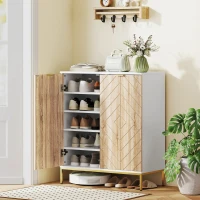 HOMCOM Shoe Storage Cabinet for 15 Pairs, Freestanding Shoe Cabinet with Doors and Adjustable Shelves for Hallway, White(m-7)