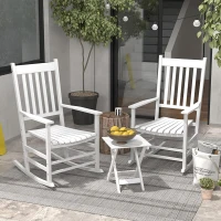 Outsunny Outdoor Rocking Chair Set of 2 with Side Table, Patio Wooden Rocking Chair with Smooth Armrests, High Back for Garden, Balcony, Porch, Supports Up to 352 lbs. , White(m-10)