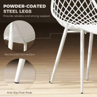 HOMCOM Modern Dining Chairs Set of 4, Plastic Kitchen Chairs with Hollow Backrest and Metal Legs for Living Dining Room, White(m-5)