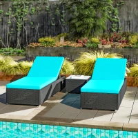 Outsunny 3pc Rattan Lounge Chair Set with Side Table Outdoor Patio Synthetic Rattan Wicker Sun Bed Set with Cushion(m-7)