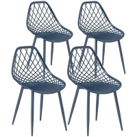 HOMCOM Modern Dining Chairs Set of 4, Plastic Kitchen Chairs with Hollow Backrest and Metal Legs for Living Dining Room, Blue(m-2)