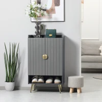 HOMCOM Entryway Shoe Storage Cabinet, Narrow Shoe Cabinet with Adjustable Shelves and Open Shelf for 15 Pairs of Shoes, Grey(m-8)