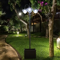 Outsunny 74.5" 3-head Solar Lamp Post Street Light with Planter, Automatic-on, 6 Hour Max Outdoor Ready LED Lighting, Black(m-10)