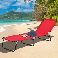 Outsunny Folding Chaise Lounge Pool Chairs, Outdoor Sun Tanning Chairs with 5-Level Reclining Back, Steel Frame for Beach, Yard, Patio, Red(m-10)
