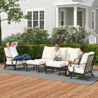 Outsunny 5 Piece Backyard Patio Furniture Set, Outdoor Furniture Set with 2 Rocking Chairs, 3-Seat Sofa, and 2 Ottomans, Beige(m-10)