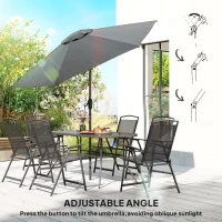 Outsunny 8 Piece Outdoor Dining Set, Patio Furniture Set with Umbrella, 6 Folding Chairs, Rectangle Table and Mesh Seat, Black(m-6)