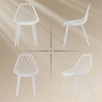HOMCOM Modern Dining Chairs Set of 4, Plastic Kitchen Chairs with Hollow Backrest and Metal Legs for Living Dining Room, White(m-6)