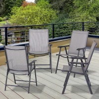 Outsunny Set of 4 Outdoor Folding Chairs, Stackable Patio Dining Chairs with Armrests, Metal Frame, Gray(m-10)