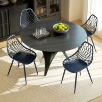 HOMCOM Modern Dining Chairs Set of 4, Plastic Kitchen Chairs with Hollow Backrest and Metal Legs for Living Dining Room, Blue(m-10)