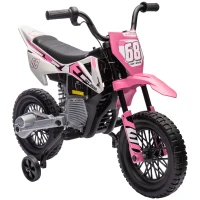 Qaba 12V Kids Electric Motorcycle w/ Twist Grip Throttle, Training Wheels, Rear Suspension & Music, Pink(m-12)