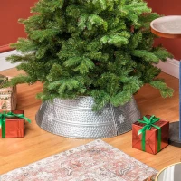 HOMCOM 26" Christmas Tree Base Cover, Christmas Tree Collar with Hollow Snowflake Pattern for Holiday, Party, Silver(m-7)