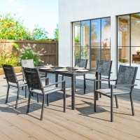 Outsunny 7 Piece Outdoor Dining Set with 6 Stackable Chairs, Rectangle Table, WPC Slatted Top, Rust-Resistant Steel Frame
