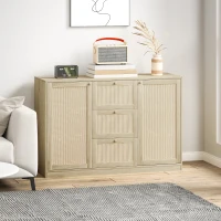 HOMCOM Boho Sideboard Buffet Cabinet, Kitchen Coffee Bar Cabinet with 3 Drawers, 2 Adjustable Shelves and 4 Racks, Natural(m-9)