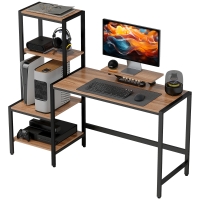 HOMCOM Computer Desk, 59" CPU Desk with Monitor Stand, Reversible 4-Tier Shelf, Industrial Writing Desk for Study Room, Brown