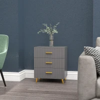 HOMCOM 3 Drawer Cabinet, Drawer Chest for Bedroom, Chest of Drawers with Aluminium Legs and Gold Handles, Dark Grey(m-8)