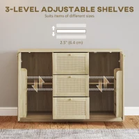 HOMCOM Boho Sideboard Buffet Cabinet, Kitchen Coffee Bar Cabinet with 3 Drawers, 2 Adjustable Shelves and 4 Racks, Natural(m-6)