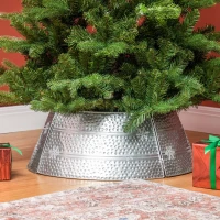HOMCOM 26" Christmas Tree Base Cover, Christmas Tree Collar with Hollow Snowflake Pattern for Holiday, Party, Silver(m-1)