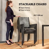 Outsunny 7 Piece Outdoor Dining Set with 6 Stackable Chairs, Rectangle Table, WPC Slatted Top, Rust-Resistant Steel Frame(m-4)