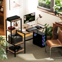 HOMCOM Computer Desk, 59" CPU Desk with Monitor Stand, Reversible 4-Tier Shelf, Industrial Writing Desk for Study Room, Brown(m-10)