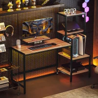 HOMCOM Computer Desk, 59" CPU Desk with Monitor Stand, Reversible 4-Tier Shelf, Industrial Writing Desk for Study Room, Brown(m-9)