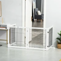 PawHut Wooden Dog Gate for Small & Medium Dogs 4 Panel w/ Support Feet Foldable Pet Fence for House Doorway White(m-1)