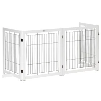 PawHut Wooden Dog Gate for Small & Medium Dogs 4 Panel w/ Support Feet Foldable Pet Fence for House Doorway White(m-2)