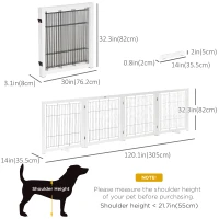 PawHut Wooden Dog Gate for Small & Medium Dogs 4 Panel w/ Support Feet Foldable Pet Fence for House Doorway White(m-3)