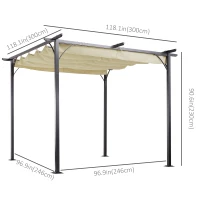 Outsunny 10' Outdoor Pergola Gazebo Garden Retractable Sun Shade Deck Lawn Covered Modern Square Canopy Backyard Patio BBQ Shelter Beige(m-3)