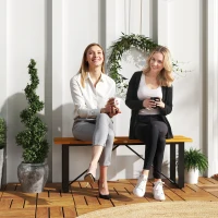 Outsunny Outdoor Bench, 2-Person Backless Garden Bench, Acacia Wood Patio Bench Loveseat with Slatted Seat for Porch, Park, Teak(m-2)