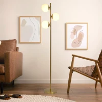Brilliance Modern Gold Brush Floor Lamp with Opal Glass Shades, Round Metal Base, 14" L x 10" W x 64" H, Clear+Gold(m-4)