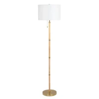 Stellar Floor Lamp with Wood Rattan Tube, White Linen Shade, Stylish Design, 15" L x 15" W x 61.5" H, Natural+White(m-2)