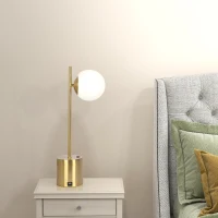 Ethereal Modern Brass Table Lamp with White Glass Globe Shade, Cozy Ambient Lighting, 6" L x 9" W x 22.0" H, Gold+White(m-1)