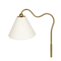 Ornate Brass Ring Base Curved Table Lamp with Triangle White Drum Shade, Modern Design, 18" L x 9.5" W x 22" H, Gold+White(m-6)